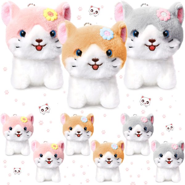 Zomiboo 9 Pcs Cat Stuffed Animals Bulk Mini Plush Cat Pig Stuffed Kitten Soft Doll Piggy Plush Toys Hanging Ornament for DIY Keychain Pet Animals Party Favors(Cute Style)