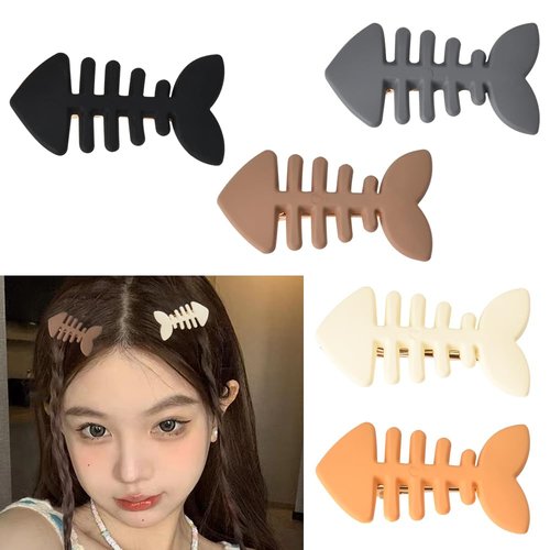 Fish Bone Hair Clips Cute Fish Shaped Hair Barrettes for Women Girls Geometric Hairpins for Short Long Hair Accessories Fishbone Alligator Hair Clips for Teen Girls 5 PCS