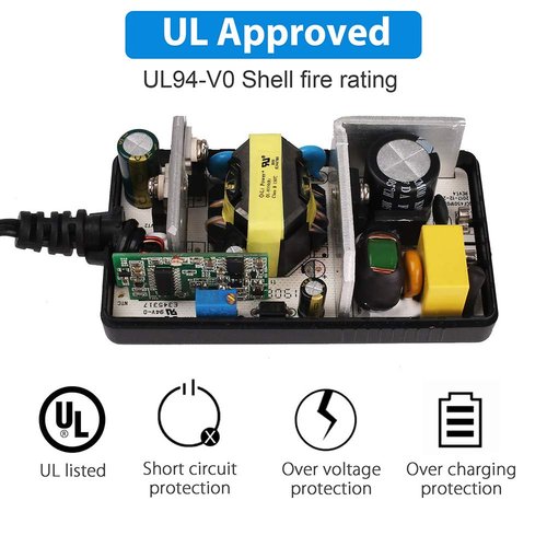 LotFancy Battery Charger, Compatible with Razor Electric Scooters, Swagtron T1, T3, T6, Swagway X1, IO Hawk, Power Supply Adapter for 36V 42V Lithium Battery, UL Listed, Mini 3-Prong Connector