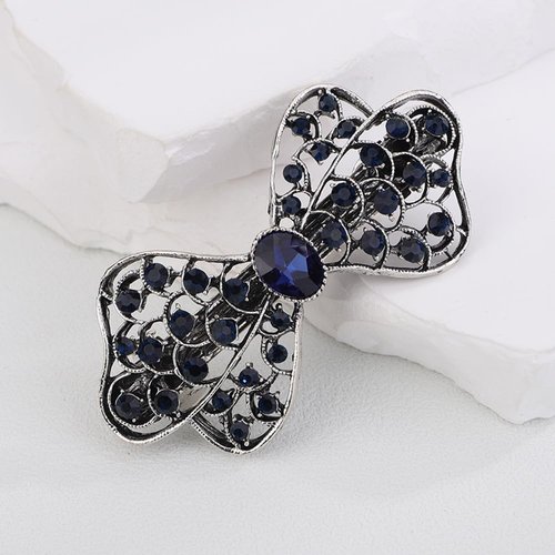 Kercisbeauty Black Crystal Beads Bowtie Flower Hair Barrettes Wedding Bridal Sparkle Hair Jewelry (Bowtie)