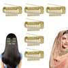 6pcs Chunni Clip with Safety Pins Wig Clips to Secure Hair Accessories Hair Extension Clips for Dupatta, Hijab Indian Costume, with Rubber Snap to Easy Operate (Gold)