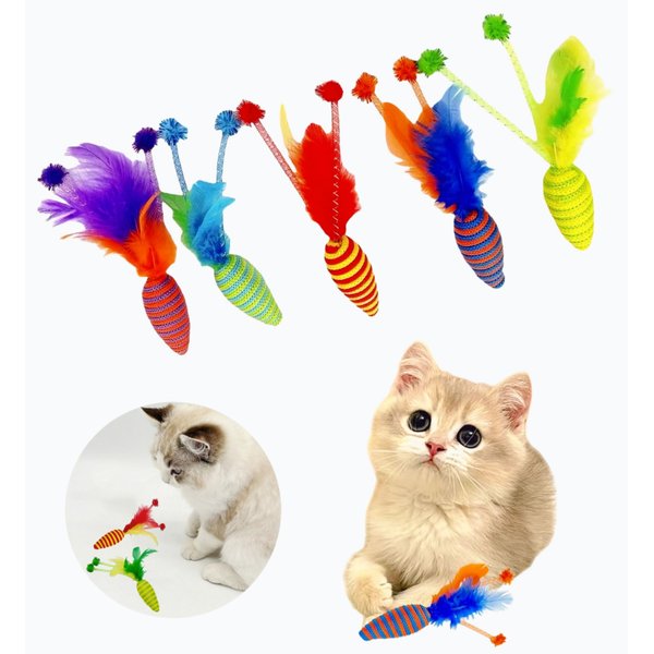 Kovylli Cat Toys,Thick Rope Carrot with Bell Inside Interactive Cat Toys,Cat Chew Toys Pet Toys Cat Toy for Indoor Adult Cats, Kitten Kitty Toy New 2024 - (5 Packs), Blue/Purple/Red/Yellow/Orange