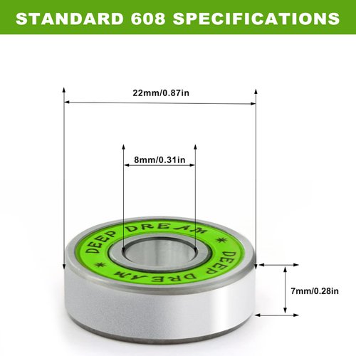 Premium 20Pcs 608rs Bearings Skateboard Bearings ABEC Bearings Chrome Steel Ball Bearing Longboard Bearings for Quad Skate Double Rubber Sealed Miniature Deep Groove Bearings