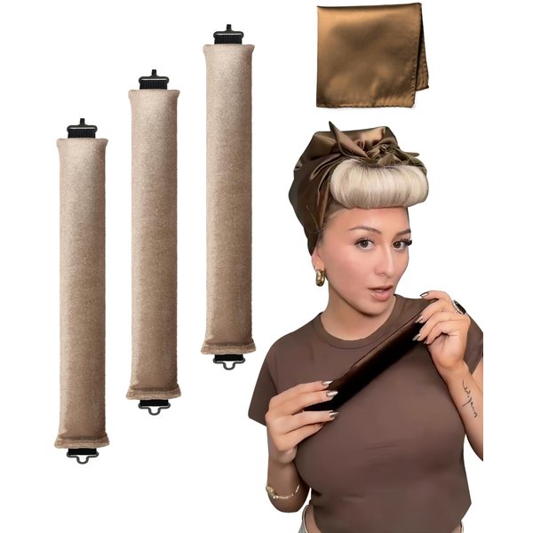 Jumbo Heatless Hair Curlers for Long Hair Overnight Wavy Hair Curlers Blowout Rods Heatless Curls Curling Headband No Heat Hair Rollers for Long Hair Volume Blow Out Women Hair Waver Tool Khaki