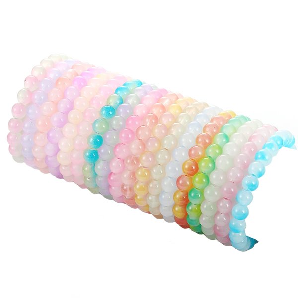 SAMOCO 18Pcs 8mm Beaded Stretch Bracelet Handmade Round Glass Bracelet for Women Multicolor Matte Beads Elastic Bracelet