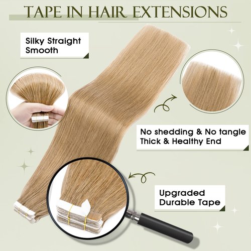 Benehair Remy Tape in Hair Extensions Human Hair Dark Blonde Seamless Skin Weft Tape in Real Human Hair Extensions Straight Hair 18 Inch 50g #27 20 pcs