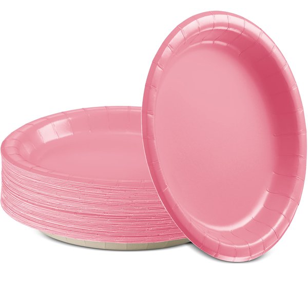 Amcrate Disposable Paper Plates Pink, 6 3/4 Inches Paper Dessert Plates, Strong and Sturdy Disposable Plates for Party, Dinner, Holiday, Picnic, or Travel Party Plates, Pack of 50