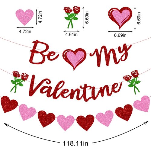 Valentines Banner Red Pink Heart Be My Valentine Words Garland Banner - Valentine’s Day Decor Banner for Valentine Party Decorations Anniversary Home Hanging Decoration Supplies
