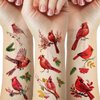 17 Pieces Red Cardinals Birds Temporary Tattoo Stickers for Women Girl, Fake Tattoos Face Hand Neck Wrist Arm Leg Body Art Party Favors for Kids Adult
