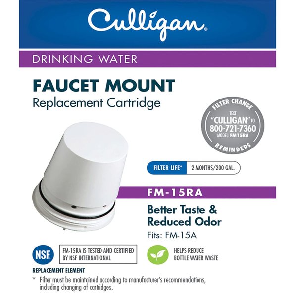 Culligan FM-15RA Faucet-Mount Replacement Water Filter Cartridge, 200 Gallon, White