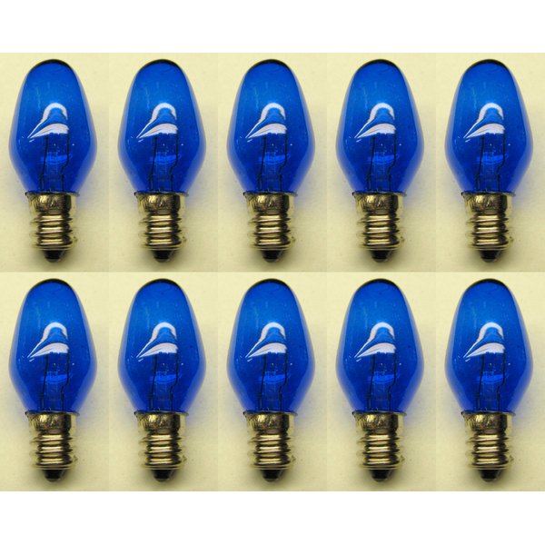 CEC Industries #7C7/TB/130V (Blue) Bulbs, 130 V, 7 W, E12 Base, C-7 shape (Box of 10)