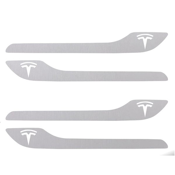 IPG for Tesla Model 3 / Model Y Door Handle Decal Sticker Wrap Kit (Set of 4) with Tesla Logo (Brushed Aluminum)