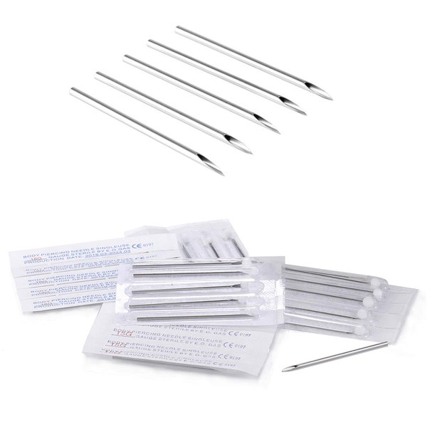 ZS 100pcs Body Piercing Needles - Ear Navel Nose Lip Nipple Piercing, 14G, 15G, 16G, 18G, 20G, Disposable Professional Body Piercing Needles Tool, Tattoo Supplies (16G)