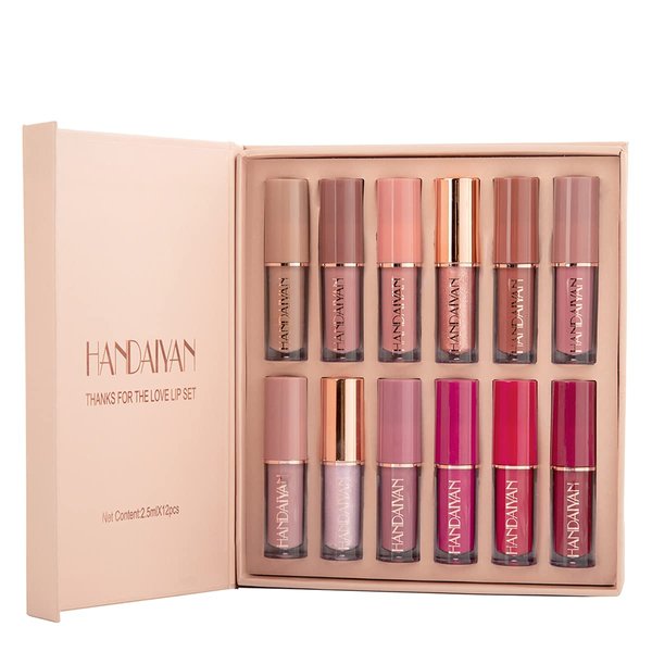 Petansy 12 Colors Matte Lipstick Set Liquid Lipstick Kit Long Lasting Waterproof Lip Gloss Set with Gift Box