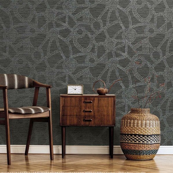 RoomMates RMK12234PL Nikki Chu Gray and Metallic Silver Amhara Peel and Stick Wallpaper