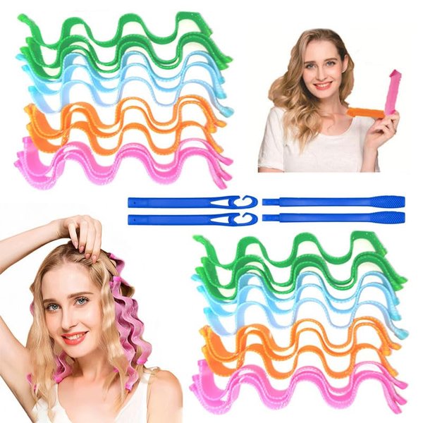 Heatless Curling Rod Overnight For Long Hair,24pcs Hair Curlers no Heat 11.8in Heatless Curls Styling Kit For Women, Hair Curlers to Sleep in-Hair Rollers Set (Colorful, 24pcs 30cm)