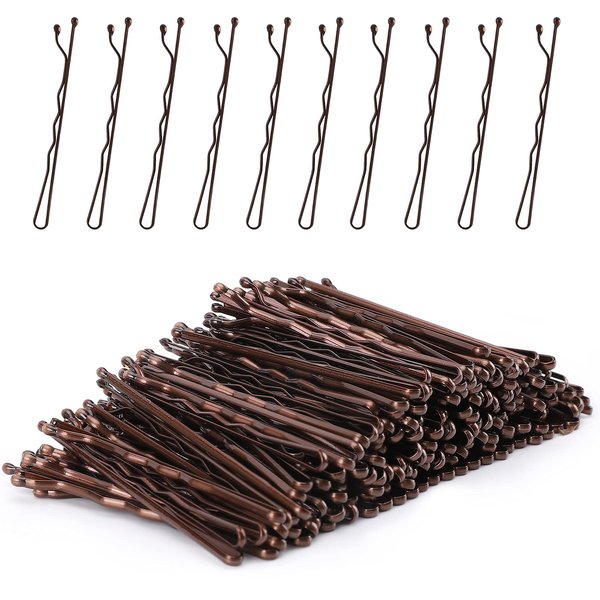 Laicky Bobby Pins, 200Count Brown Hair Pins Hairpins with Box for Women Lady Girls Kids Hair Pin Invisible Wave Hairgrip Barrette Hairclip Bulk Hair Accessories (Brown,2.2 Inch)