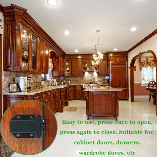 Cabinet latches,Push Latch, Rebound self-Locking Device, with Automatic pop-up Function Cabinet Lock, Prevent The Door from Sliding, Convenient and Practical, Easy to Install. (2 Pack)