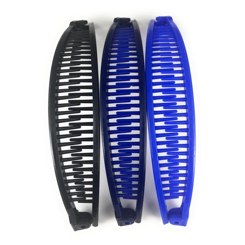 Black Navy Blue Royal Blue set pack 3 banana hair clips comb claw teeth plastic 7inch long around the curve 80s style 5.5 inch straight line