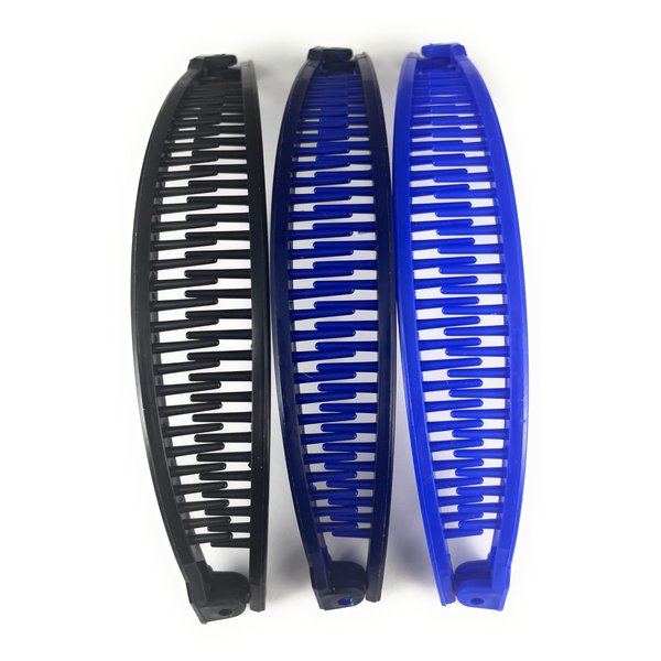 Black Navy Blue Royal Blue set pack 3 banana hair clips comb claw teeth plastic 7inch long around the curve 80s style 5.5 inch straight line