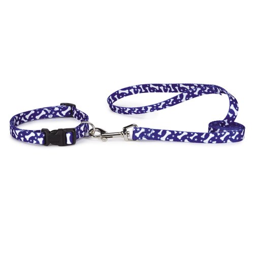 Casual Canine Nylon Pooch Patterns Dog Collar, Fits Necks 18" to 26", Blue Bone