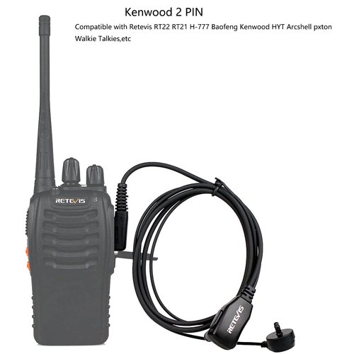 Retevis Acoustic Tube Walkie Talkie Earpiece with Mic,2 Pin, for RT22 RT68 RT21 H-777 RT86 RT19 RT18 RB45,Compatible with BAOFENG UV-5R Kenwood pxton 2 Way Radio,Security 2 Way Radio Headset(5 Pack)