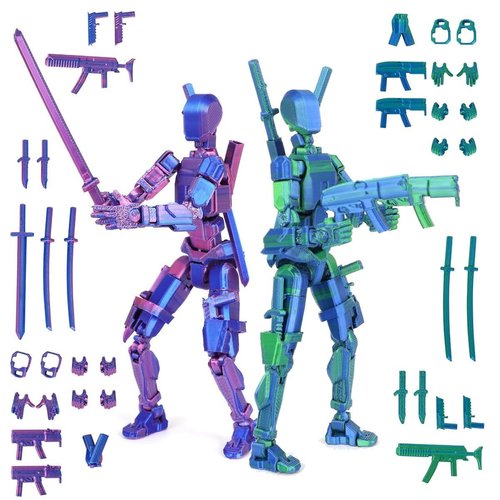 T13 Action Figure Set (Assembly Completed), 3D Printed Multi-Jointed, Titan 13 Action Figures, Multi-Articular Lucky Mobile Robot Nova T-13,Desktop Decorations for Game Lovers Toys (Purple/Green)