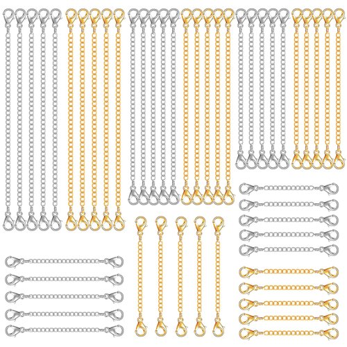 winee 30pcs Chain Extenders for Necklace, Necklace Extenders for Women Girls Bracelet Anklet Extender Stainless Steel Chain Extenders for Jewelry Making 2in 3in 4in 5in 6in (15 Gold, 15 Silver)