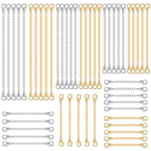 winee 30pcs Chain Extenders for Necklace, Necklace Extenders for Women Girls Bracelet Anklet Extender Stainless Steel Chain Extenders for Jewelry Making 2in 3in 4in 5in 6in (15 Gold, 15 Silver)