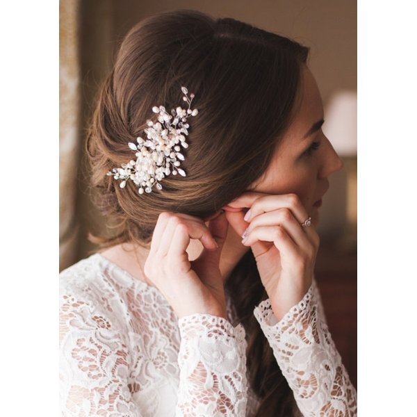 Kercisbeauty Wedding Bridal Vintage Crystal Pearl Boho Hair Comb Bridal Headpiece Rustic Wedding Bridesmaid Flower Girl Hair Piece Vintage Hair Comb(Rose Gold)