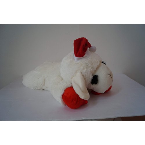Multipet Giant Holiday Lamb Chop with Santa Hat Plush Dog Toy, 22"