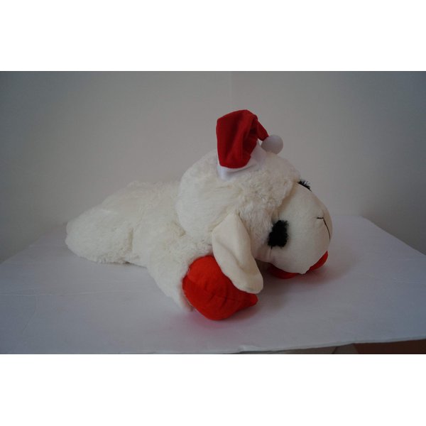 Multipet Giant Holiday Lamb Chop with Santa Hat Plush Dog Toy, 22"