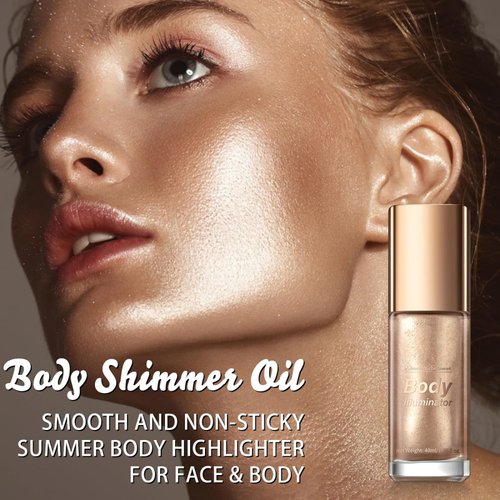 MAEPEOR Body Luminizer 5 Colors Smooth Subtle Shimmer Body Illuminator Moisturizing Long Lasting Summer Glow Illuminator For Face & Body (40ML, 02 Rose Gold)