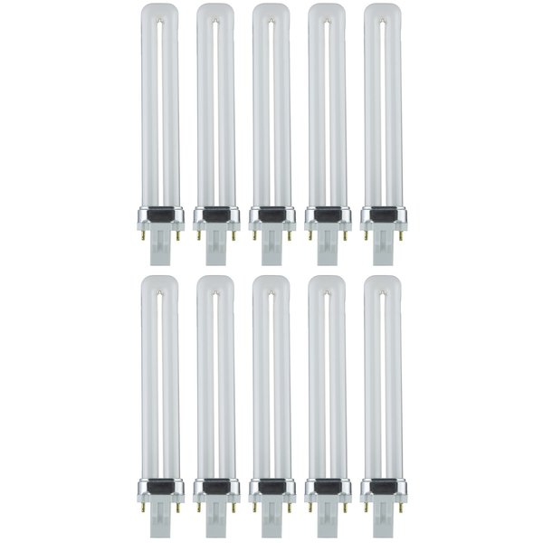 Sunlite 40512 U-Shaped PL 2-Pin Twin Tube Fluorescent Lamp, 13 Watts, 720 Lumens, 6500K Daylight, 2-Pin (GX23) Base, 10 Pack