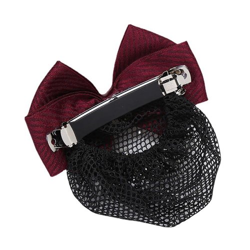 Women Rhinestone Pearl Hair Clip Bowknot Hair Snood Net Hair Clip Bun Cover Bow Barrette Hairnets Hair Accessories for Nurse Stewardess Red