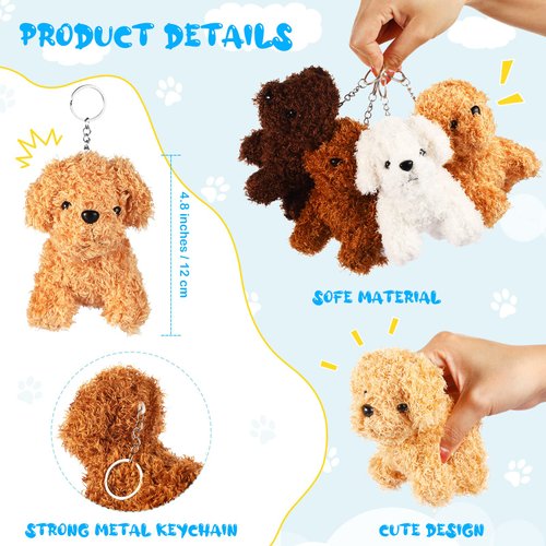 12 Pieces Mini Dog Keychains Puppy Themed Party Favors Plush Stuffed Dogs Mini Dog Party Favors Animal Keychains for Kids Prizes Carnival Christmas Birthday Party Gift, 4.8 Inch(Cute Style)