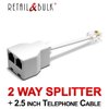 RetailAndBulk Phone Jack Splitter for Landline Telephone RJ11 6P4C 2 Way Adapter (1 Splitter + 2.5 Inch Cable) Made in USA