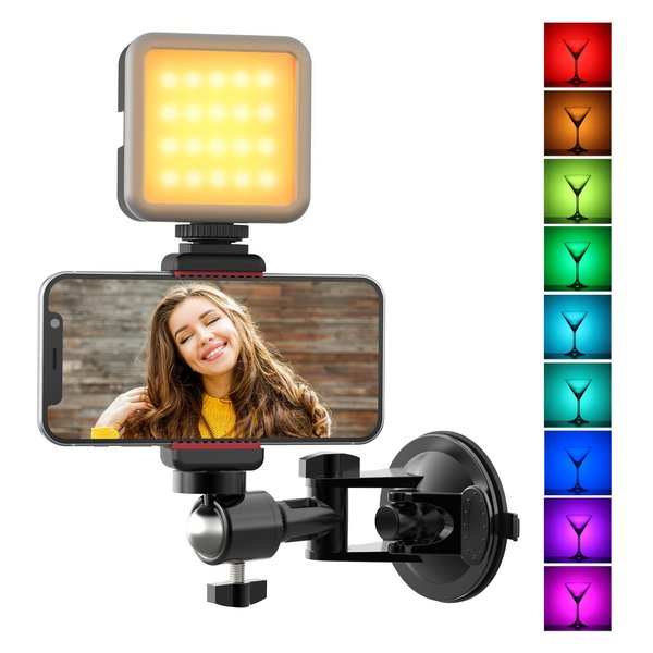 ULANZI Suction Cup Mirror Phone Holder with Light VL49 RGB, Travel Wall Phone Camera Mount for Makeup Content Creator Essentials, for Bathroom Kitchen All Smooth Surface