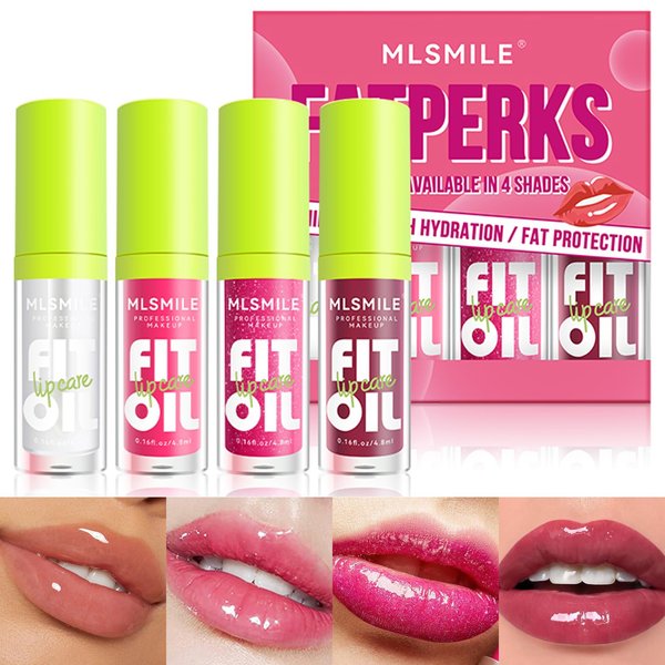 Qifylmaf 4 Colors Lip Oil Lip Glaze, Big Brush Head Hydrating Lip Glow Oil, Transparent Toot Tinted Nourishing Repairing Lightening Lip Lines & Long Lasting Fresh Clear Smooth Lip Care (Set A)