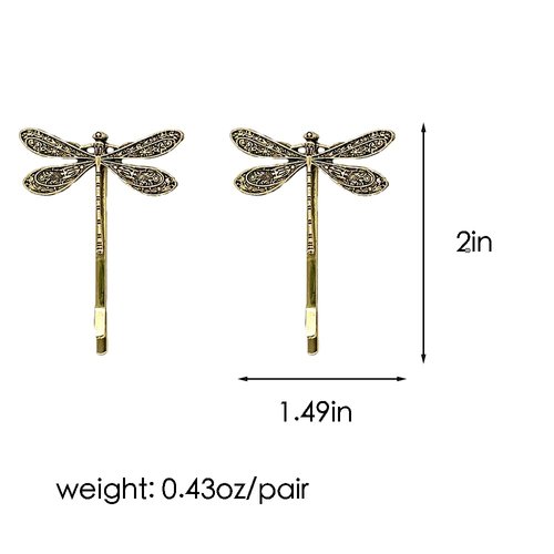 ZHOUMEIWENSP 1pair Vintage Silver Dragonfly Hairpin Simple Hairpin Bridal Hairpin (Gold)