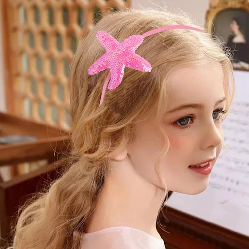 Totelux Sea Star Headband Sequins Starfish Hair Band for Women Girls Hair Accessories Birthday Wedding Party Gift Pink