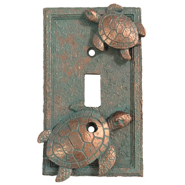 Top Brass Sea Turtle Nautical Beach Art Decor - Electrical Cover Wall Plate Bronze/Verdigris Finish - Single Switch, Double, Rocker, Outlet (Single Switch)