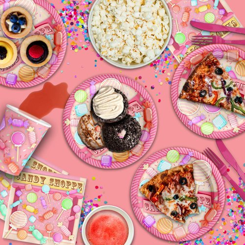 Candy Shoppe Birthday Party Supplies Set Plates Napkins Cups Tableware Kit for 16