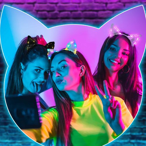 Juexica 4 Pcs Lace Light up Cat Ears Headband LED Lace Cat Ears Headband Hair Accessories for Women Girls Christmas Fancy Dress Cosplay Party Favors