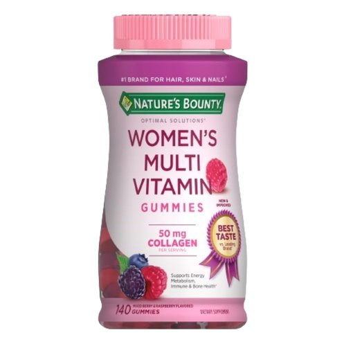 Nature's Bounty Optimal Solutions, Women's Multivitamin Gummies for Immune Support, Cellular Energy Support, Bone Health, Raspberry Flavor, 140 Ct, 70 Total Servings