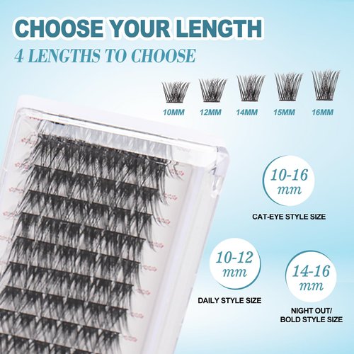 KESENXUN DIY Lash Extensions Kit Lash Clusters 72pcs Individual Lashes Clusters with Lash Bond and Seal and Lash Applicator Tool Mix 10-16mm DIY Eyelashes Extension at Home
