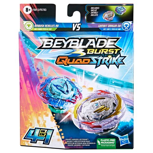Beyblade Burst QuadStrike Dual Pack, Gambit Dragon D8 & Ambush Achilles A8 Competition Spinning Top