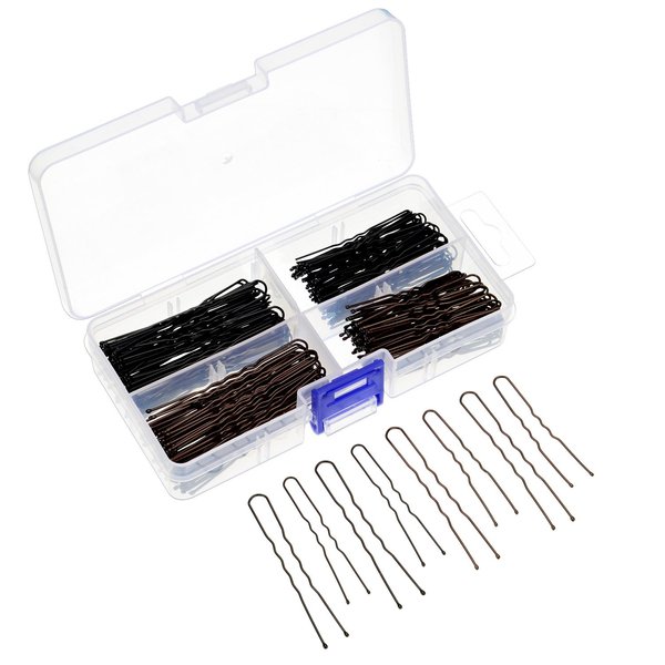 Hicarer 200 Pcs 2.4 & 2 Inches U Shaped Hair Pins with Storage Box Black and Brown for Women Hair Bobby Pins with Clear Storage Box