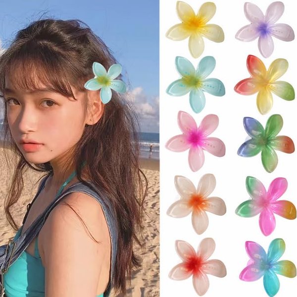 Nenluny 6pcs Flower Hair Claw Clips for Women Girls Nonslip Hair Claws Hawaiian Hair Styling Accessories for Women Hair Decorations