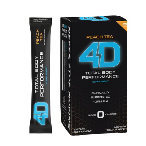4D Clean Energy Drink Mix + Electrolytes + Immune Support + MultiVitamins + Joint and Skin Support (Peach Tea Flavor with Caffeine, 25 Pack)